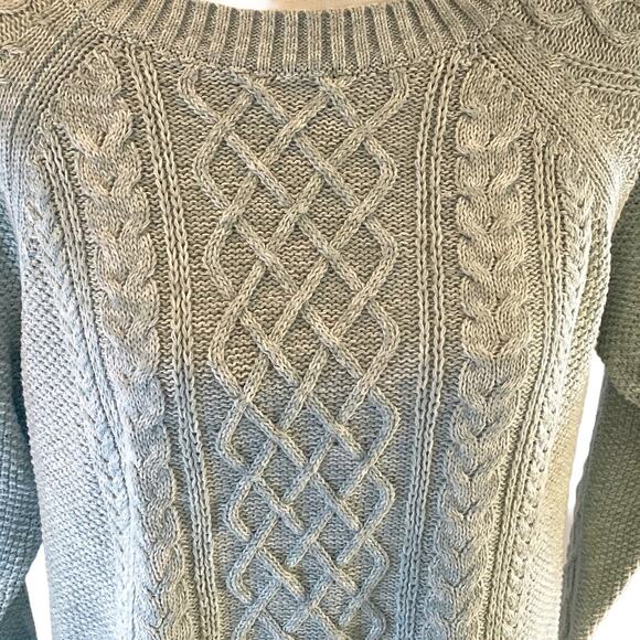 GAP Classic Mint Cable Knit Crewneck Sweater Women's Large Petite - Picture 2 of 7
